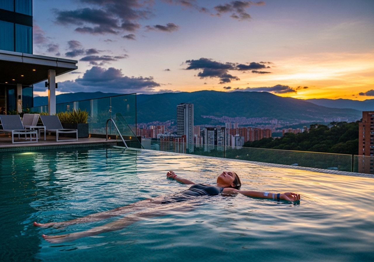 Medellín skyline at sunset